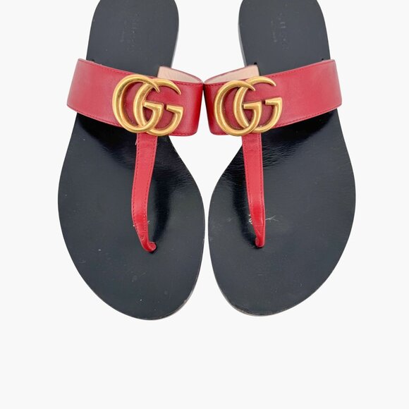 Gucci Marmont GG Thong Sandals EU 36.5 US 6.5 Red Leather Flat Flip Flop Shoe - Picture 3 of 11